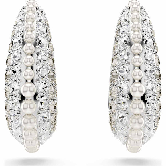 Sublima drop earrings, Crystal pearl, Round cut, White, Rhodium plated 5692107