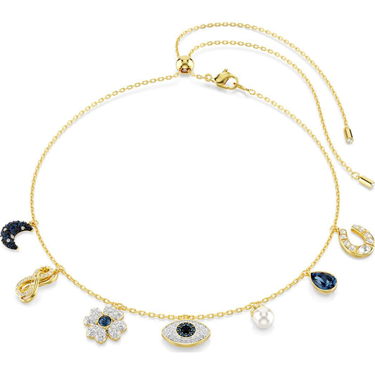 Symbolica choker, Moon, infinity, clover, evil eye and horseshoe, Blue, Gold-tone plated 5692164