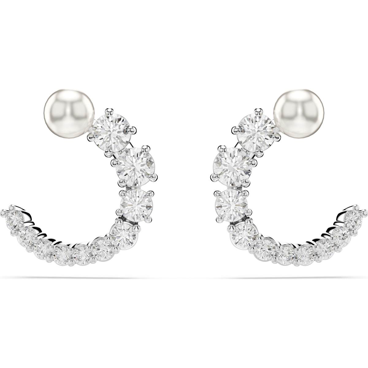 Matrix hoop earrings, Crystal pearl, Round cut, White, Rhodium plated 5692260