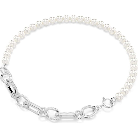 Dextera necklace, Crystal pearl, Mixed links, White, Rhodium plated 5692744