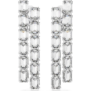 Millenia clip earrings, Octagon cut, Long, White, Rhodium plated 5696320