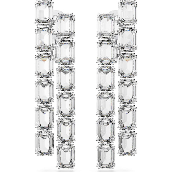 Millenia clip earrings, Octagon cut, Long, White, Rhodium plated 5696320