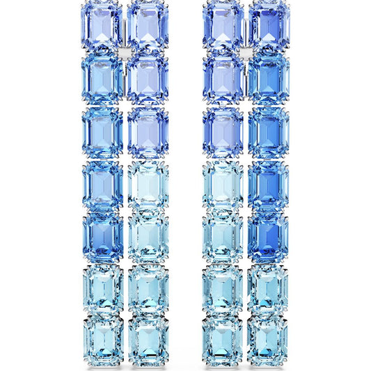 Millenia clip earrings, Octagon cut, Color gradient, Long, Blue, Rhodium plated 5696517
