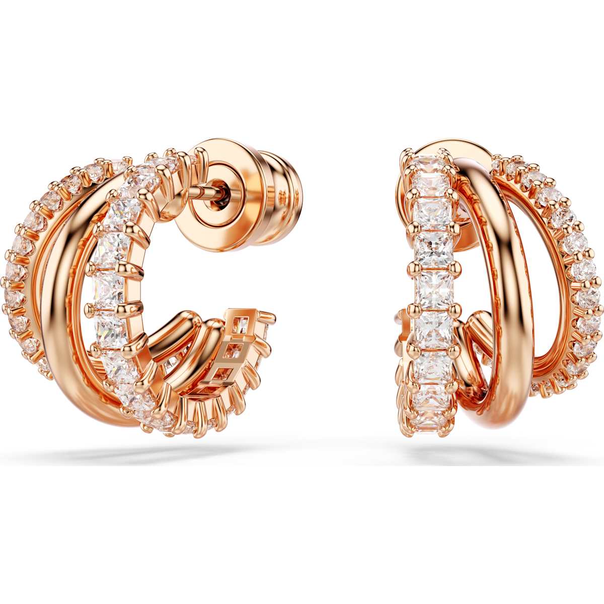 Hyperbola hoop earrings, Mixed cuts, Mini, White, Rose gold-tone plated 5698702