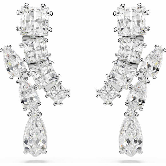 Matrix drop earrings, Mixed cuts, White, Rhodium plated
5700418