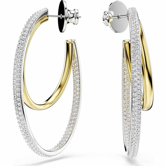Hyperbola hoop earrings, Round cut, Medium, White, Mixed metal finish 5702400