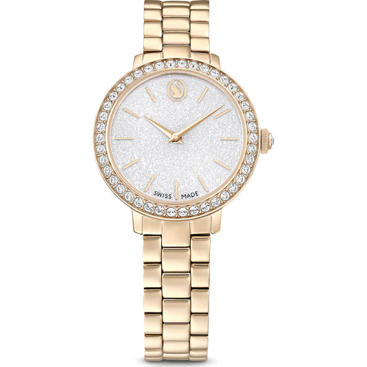 Matrix 3-link watch Swiss Made, Metal bracelet, Gold tone, Champagne gold-tone finish on white ackground