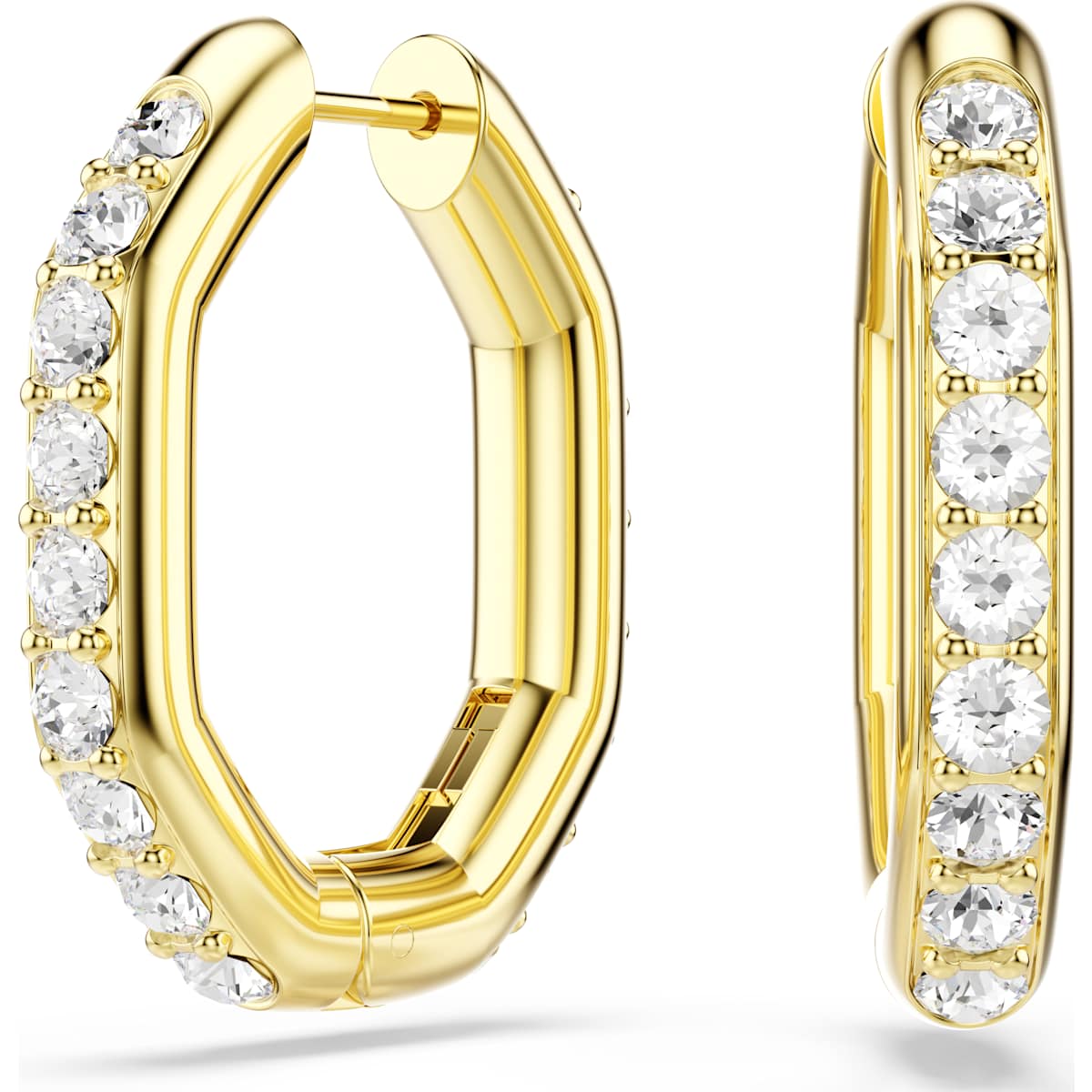 Dextera hoop earrings Octagon shape, Round cut, Medium, White, 18K gold finish