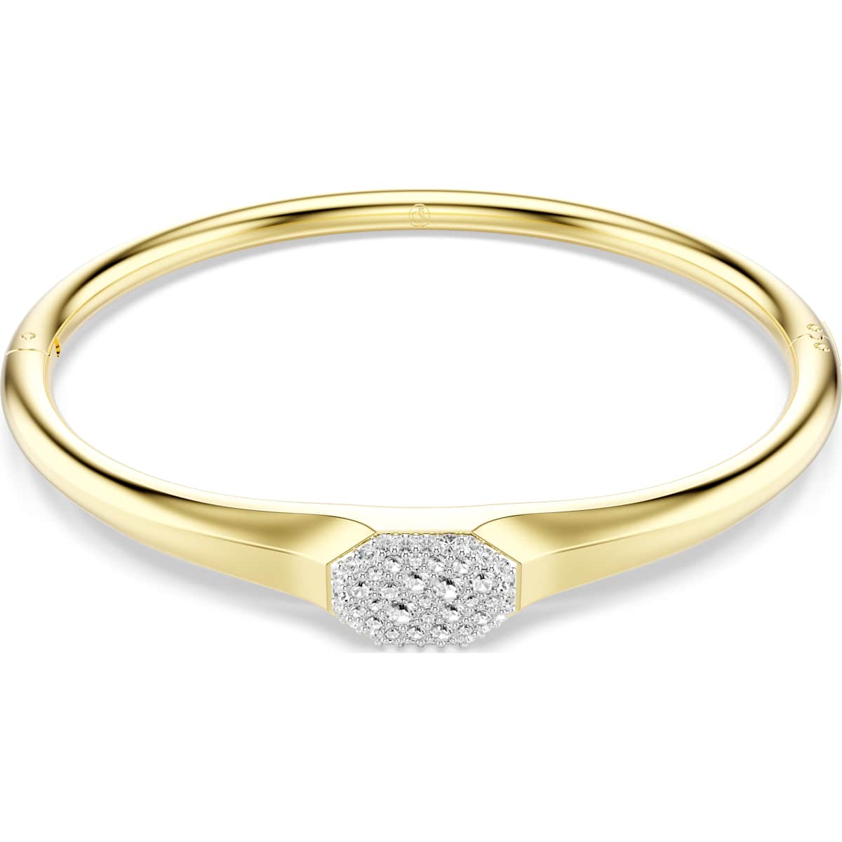 Dextera bangle Round cut, White crystals, in Gold-tone on white background