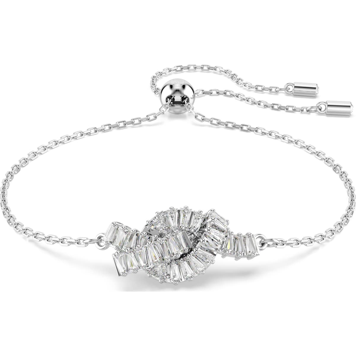 This woven bracelet on silver tone.