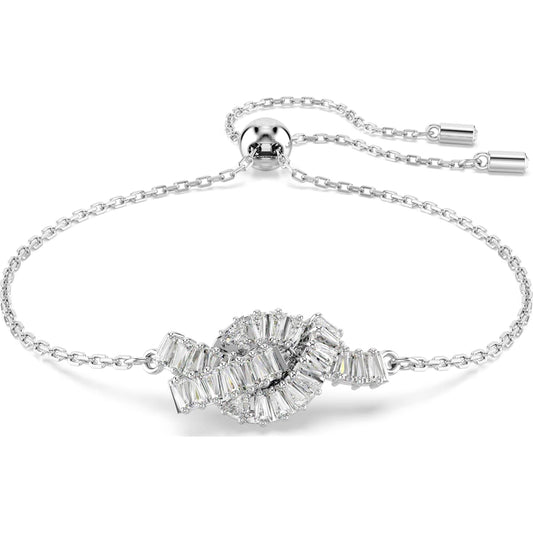 This woven bracelet on silver tone.