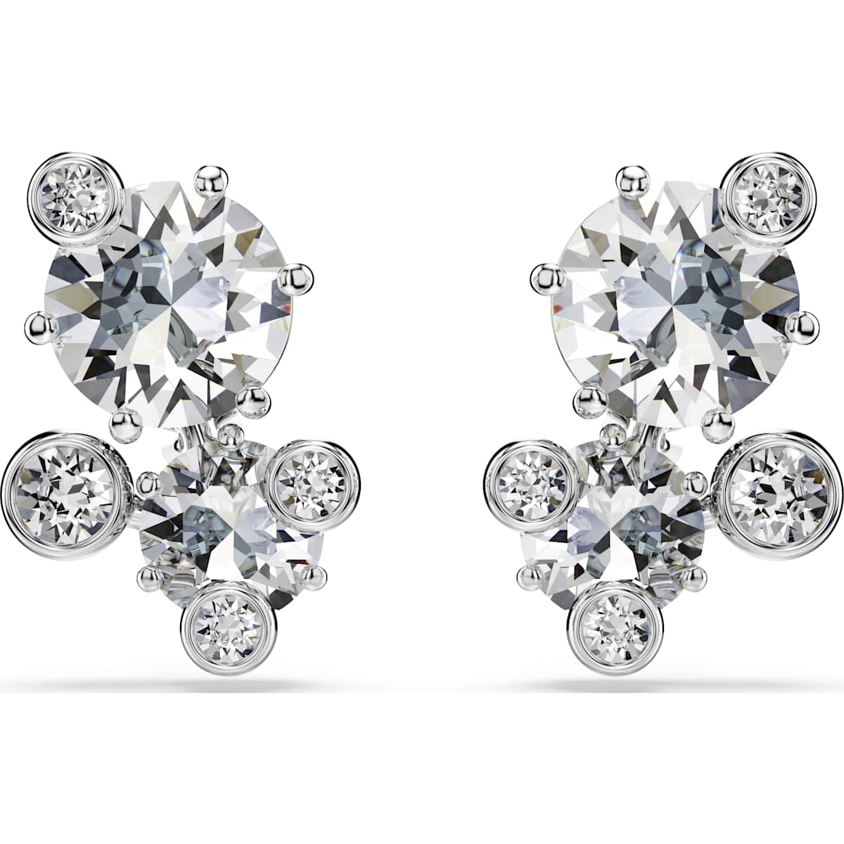 Constella stud earrings Round cut, White, Rhodium plated 5732253