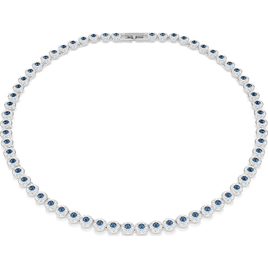 Una Angelic Tennis necklace Round cut, Blue, Rhodium plated 5733402