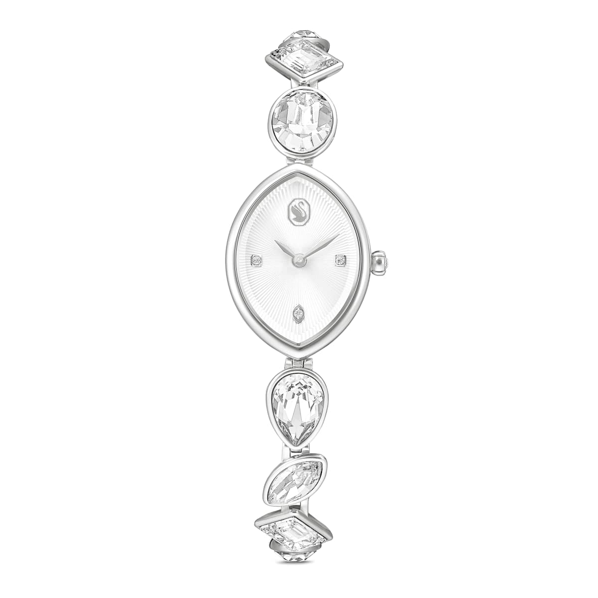 Silver watch with crystal accents on a white background