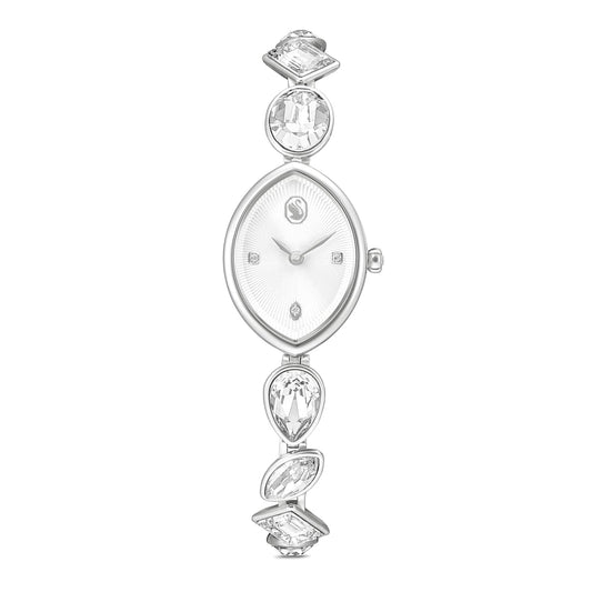 Silver watch with crystal accents on a white background