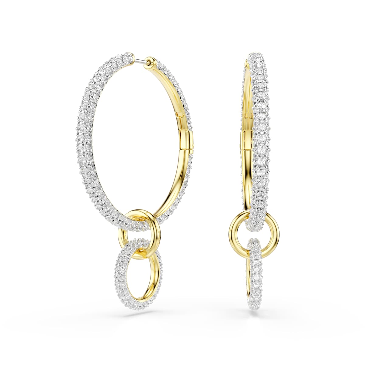 Dextera hoop earrings, Round cut, White, Gold-tone plated