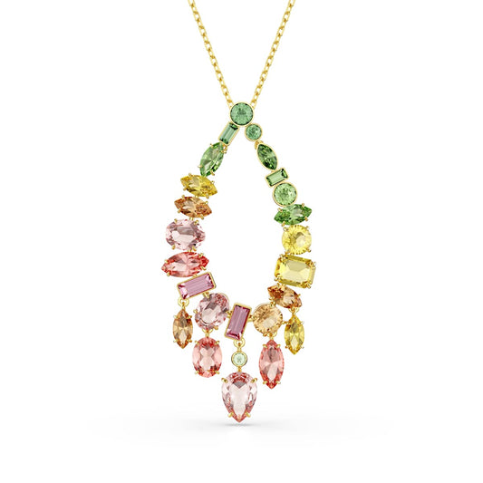 Necklace with multicolored gemstones on a white background