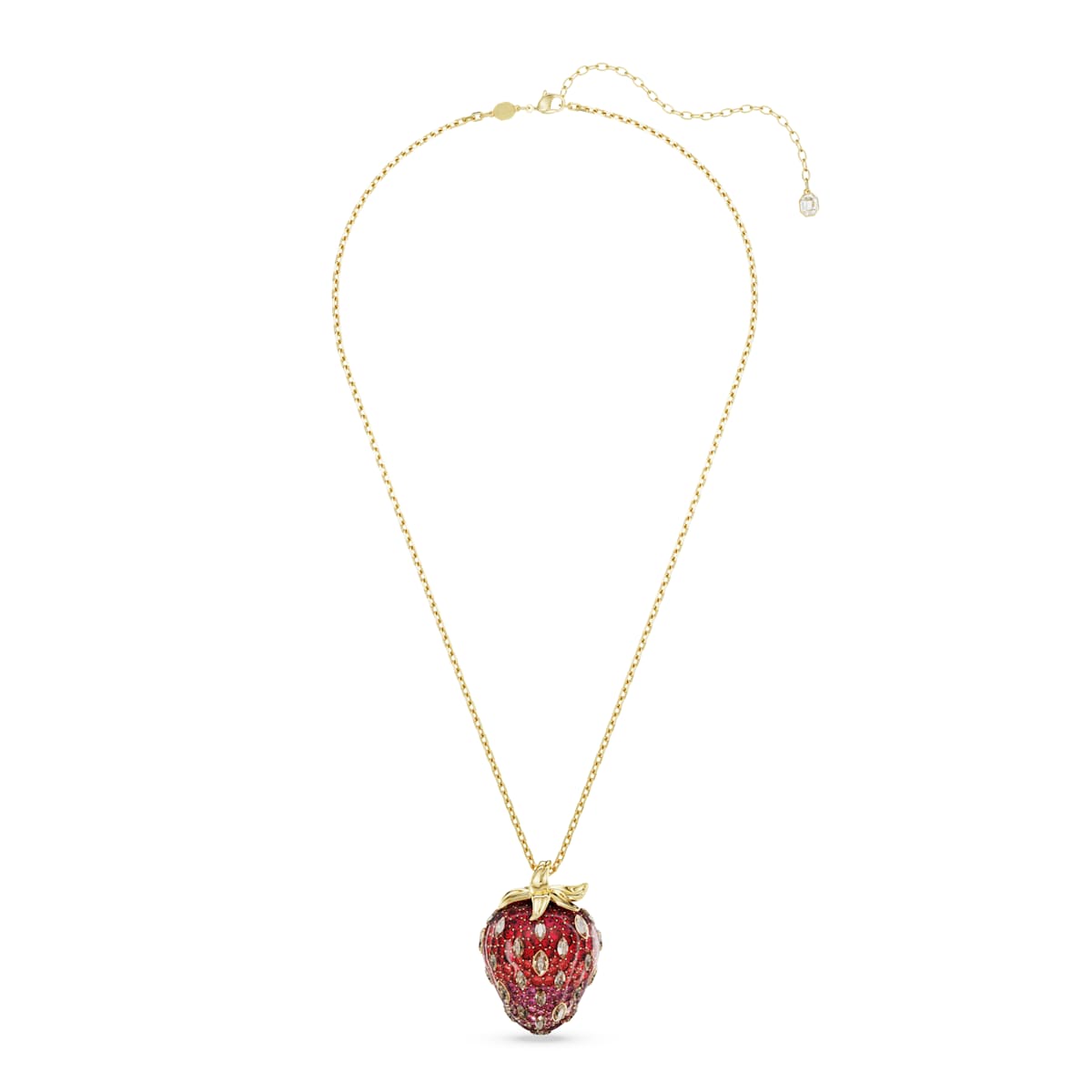 Necklace with a strawberry-shaped pendant on a white background