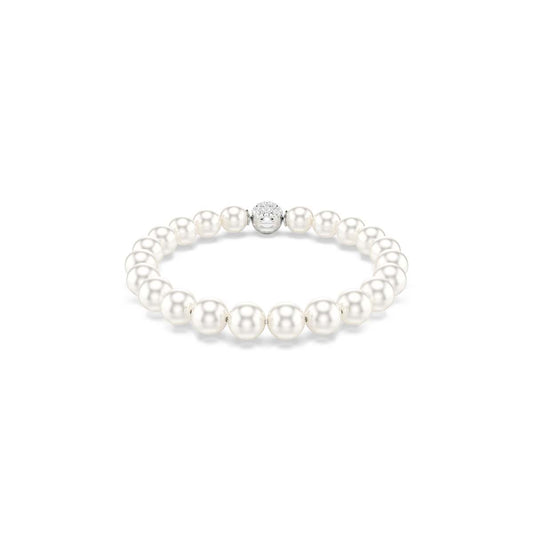 Pearl bracelet with a silver clasp on a white background