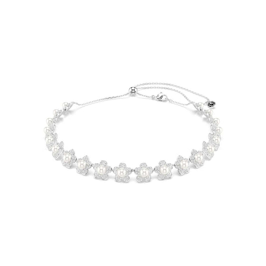 Pearl necklace with floral design on a white background