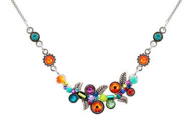 Colorful beaded necklace on a white background