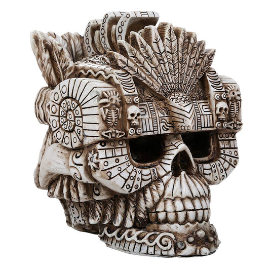 Decorative skull with intricate designs on a white background