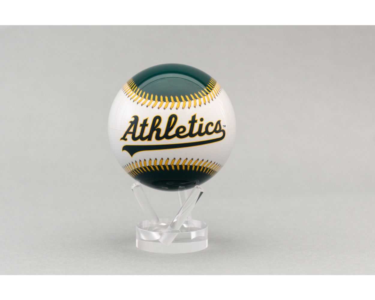 A 4.5 inch MOVA globe featuring an Oakland Athletics baseball design.