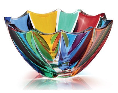 Multicolored glass bowl on a white background