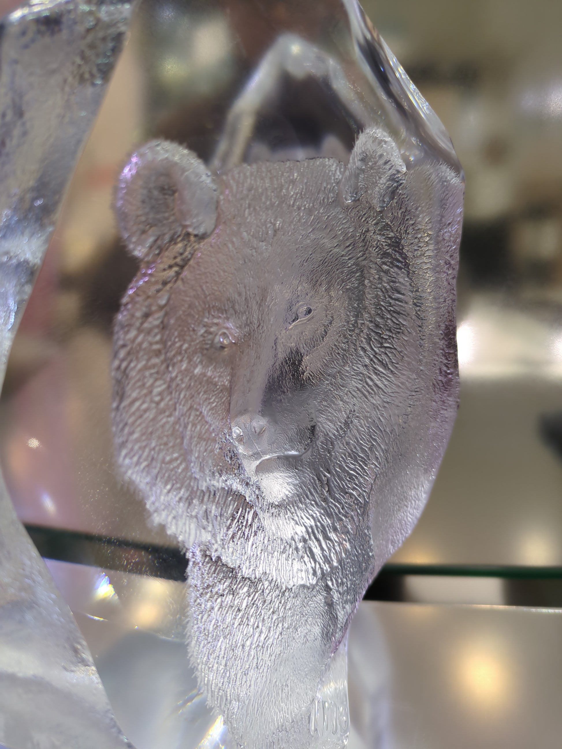 Close-up of a textured crystal with back view