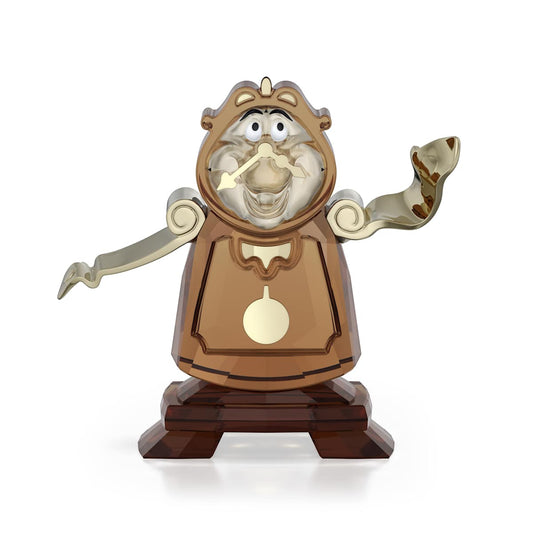 Animated character cogsworth with a brown outfit and white face on a white background
