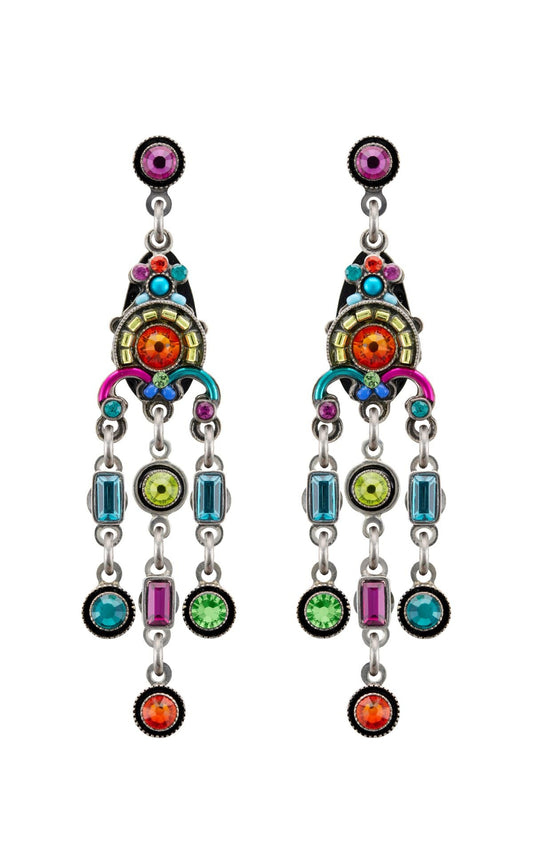 Colorful earrings with gemstones on a white background