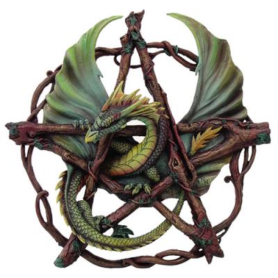 Dragon sculpture intertwined with barbed wire on a white background