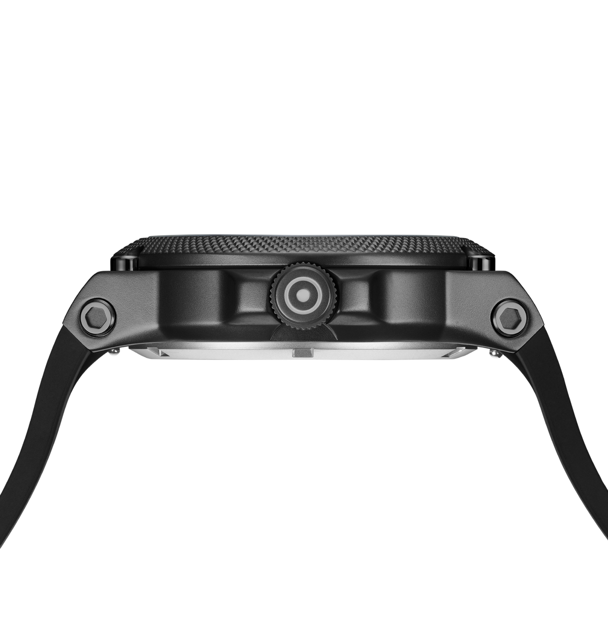 Black watch case on a black background