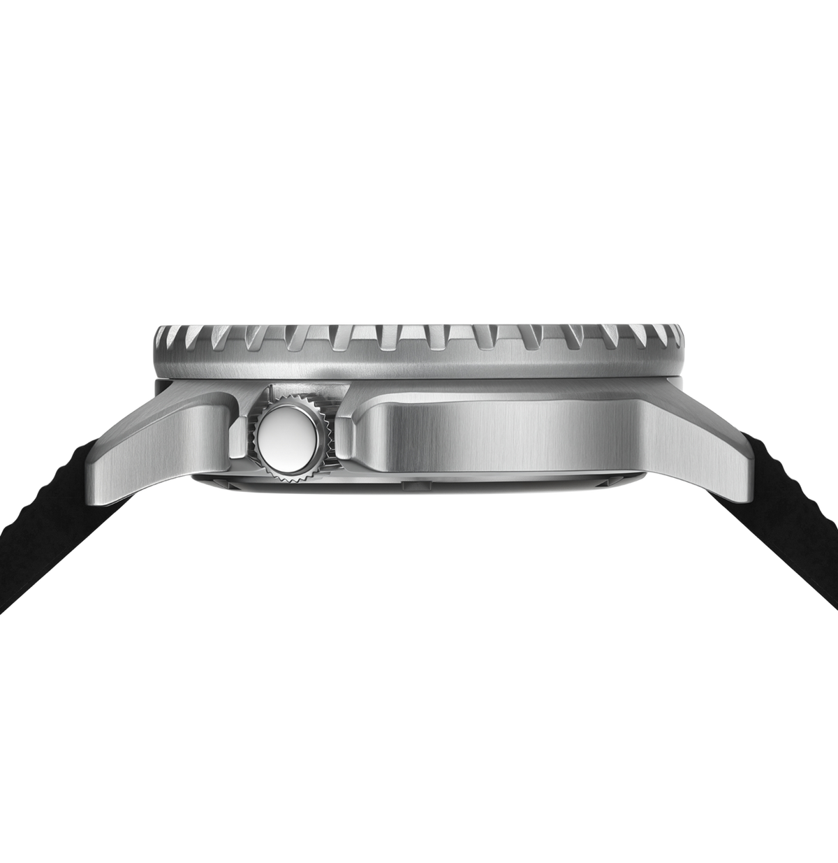 Silver tone watch on a white background