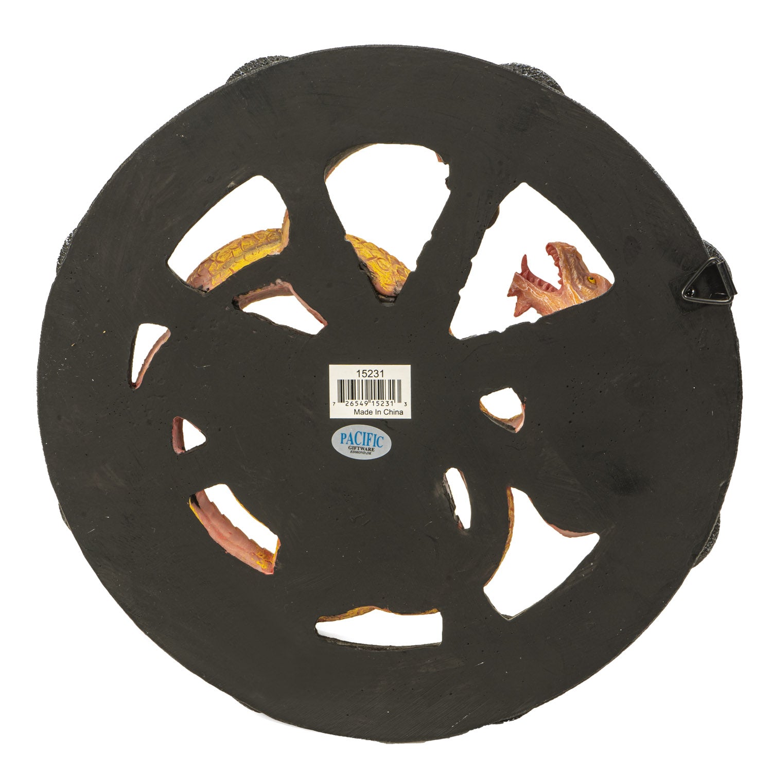 Black metal disc with cut-out sections and a visible brand label on a white background