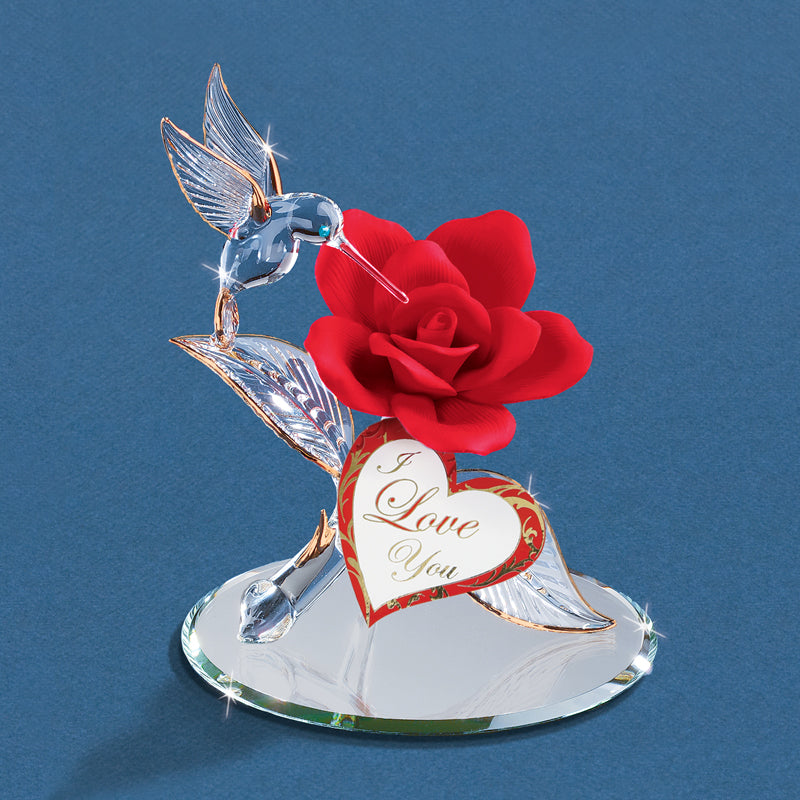 "I Love You" Hummingbird on Red Rose