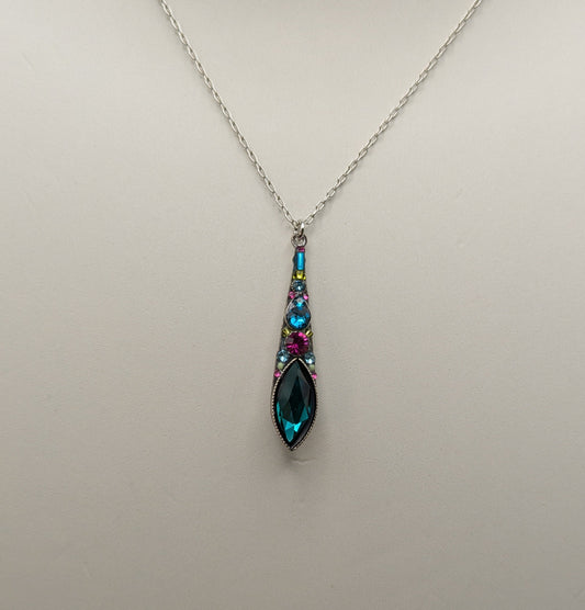 Necklace with a teardrop-shaped pendant on a mannequin bust.