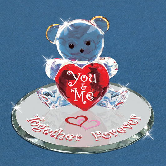 Crystal bear with 'You & Me' heart on a blue background