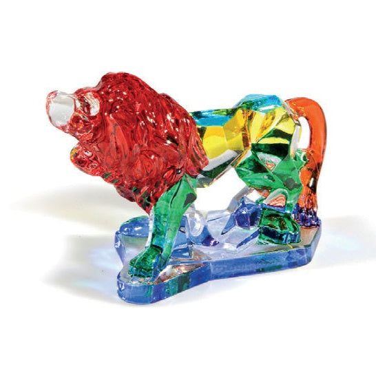 Colorful crystal puzzle of a lion on a white background