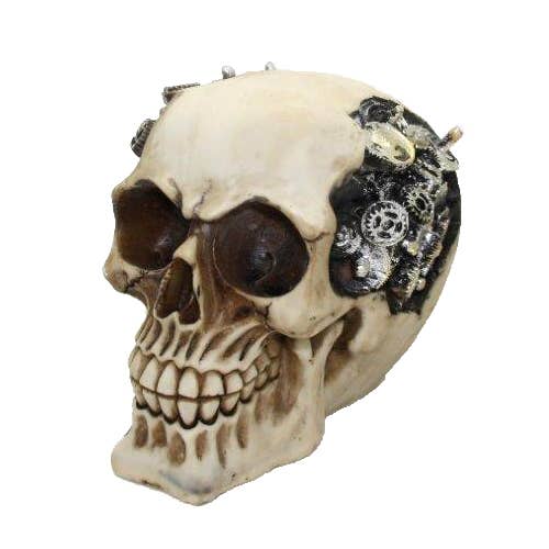 Decorative skull with intricate designs on a white background
