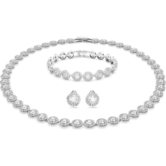Una Angelic necklace, bracelet and earring set, Round cut, White, Rhodium plated 