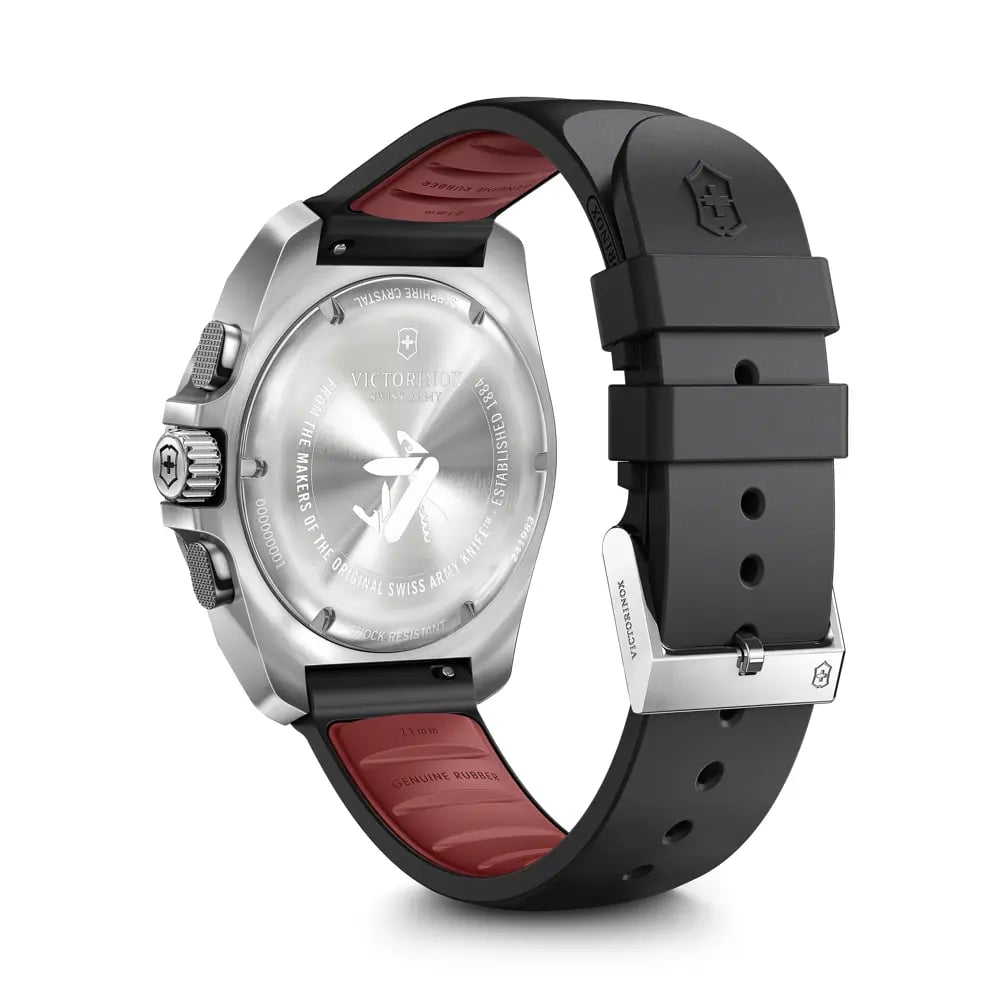 Watch with black and red strap on a white background
