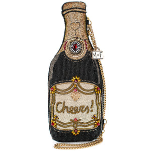 Vintage Wine Beaded Champagne Bottle Crossbody Handbag