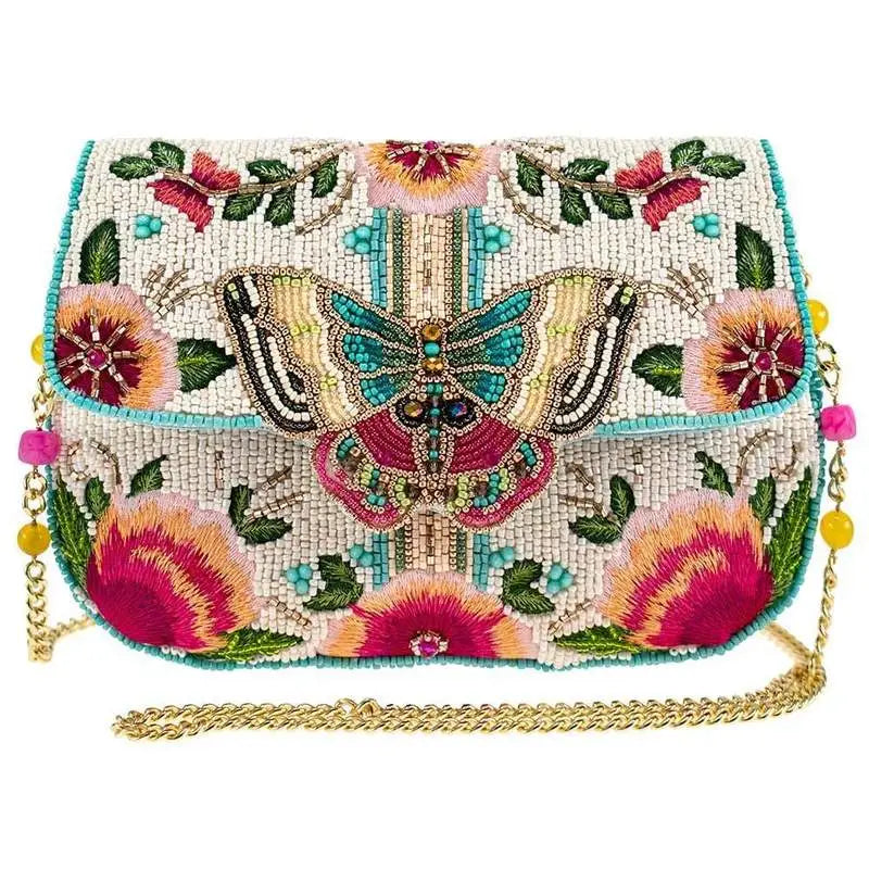 Dream Chaser Ivory Beaded Butterfly Crossbody Clutch Handbag S001-602