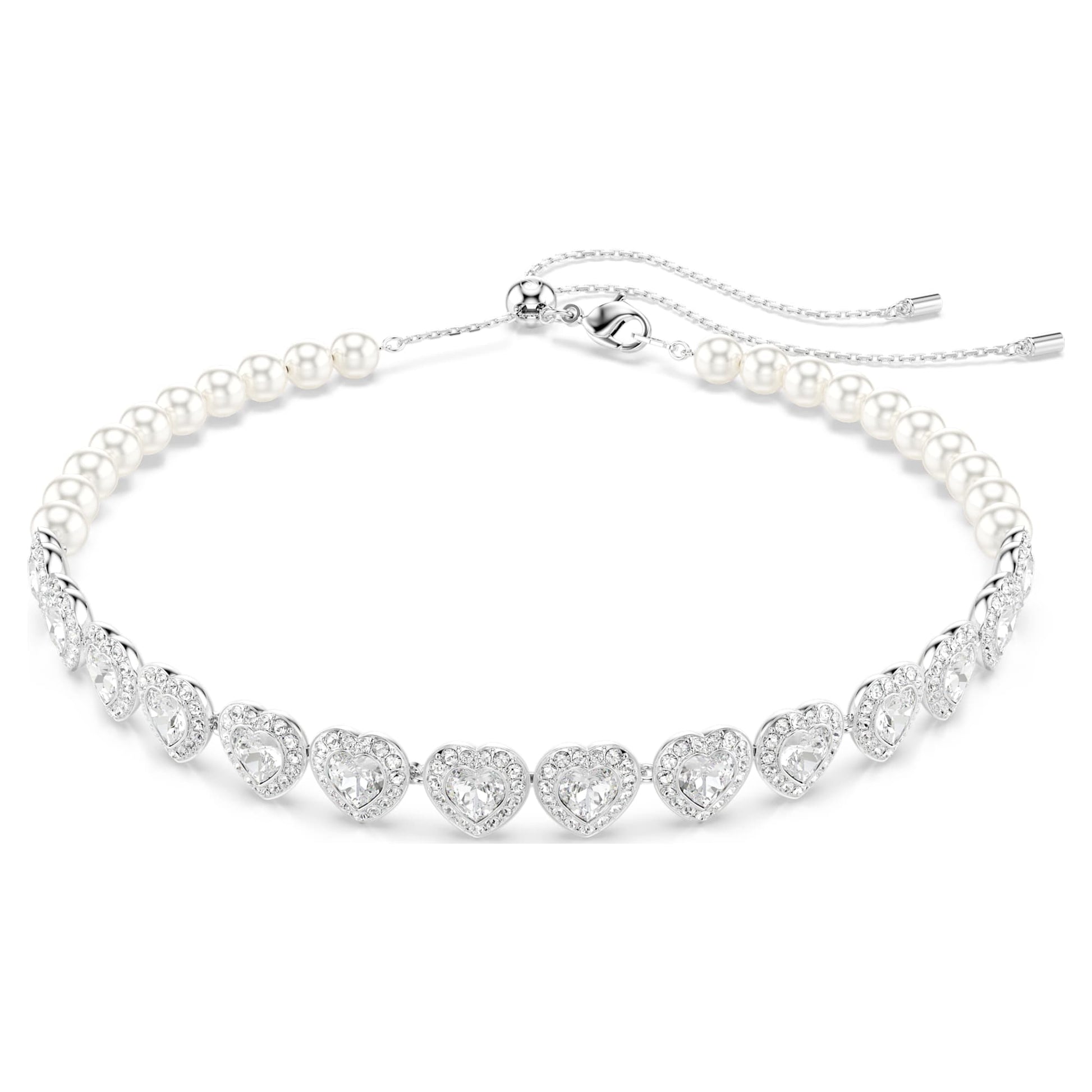 Ariana Grande x Swarovski Tennis choker Mixed cuts, Heart, White, Rhodium plated 