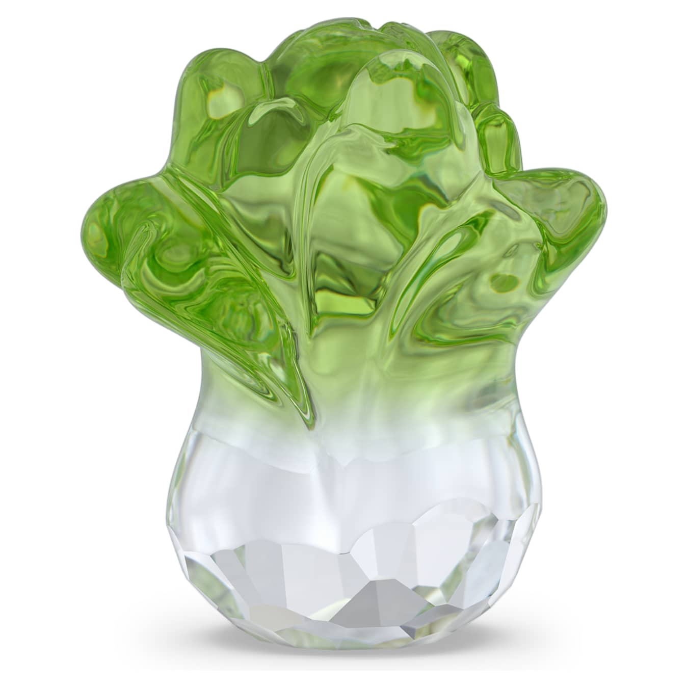 Green glass cabbage sculpture on a white background