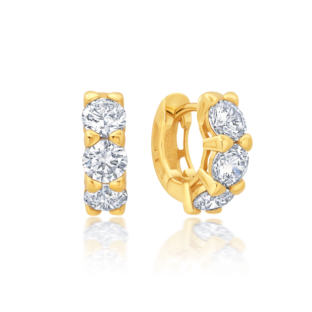 A pair of medium-sized huggie hoop earrings with cubic zirconia, set finished in 18kt yellow gold