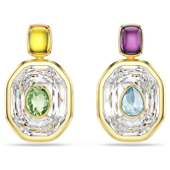 Chroma drop earrings Asymmetrical design, Octagon cut, Multicolored, Gold-tone plated 5705582