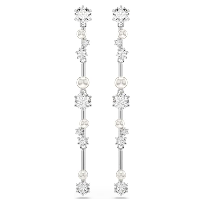 Constella drop earrings Crystal pearl, Round cuts, White, Rhodium plated 5705614
