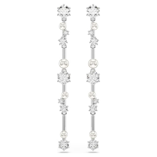 Constella drop earrings Crystal pearl, Round cuts, White, Rhodium plated 5705614
